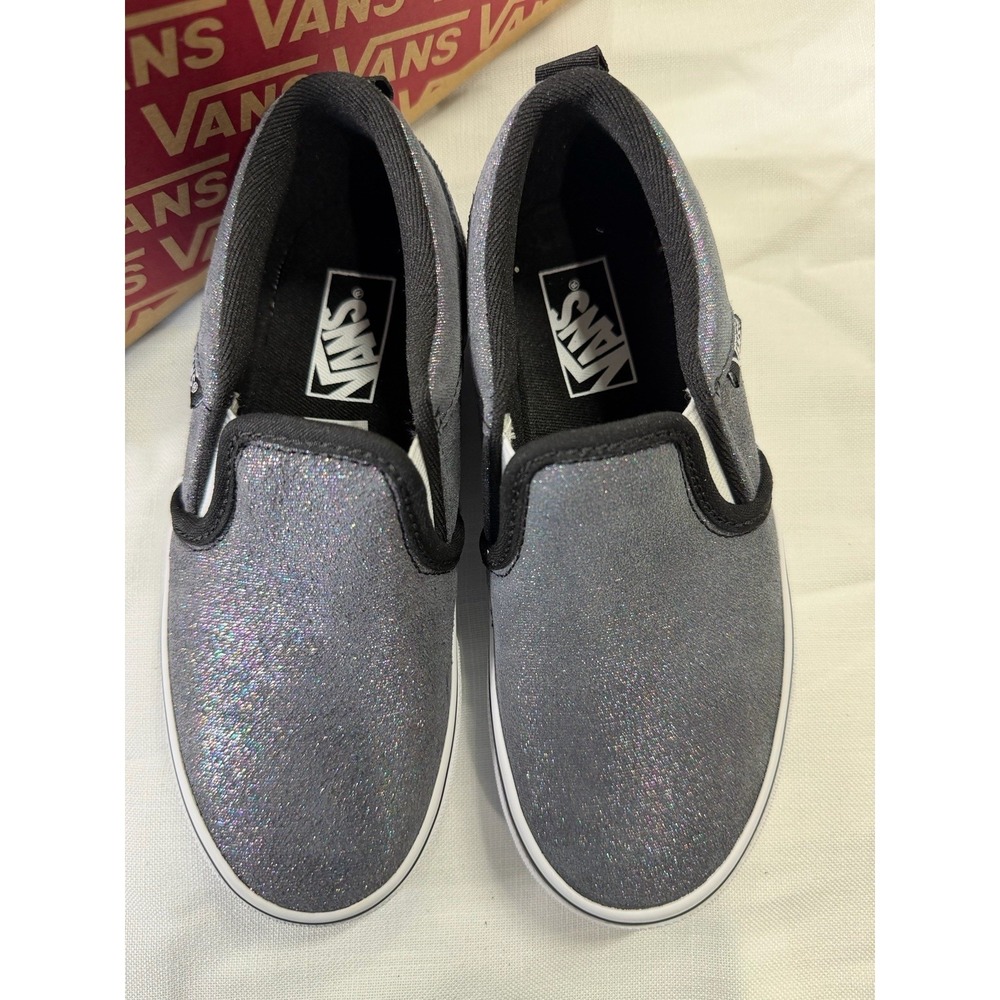 Vans Asher Slip On Shoes Girls 13 Shimmer Black Glitter Sneakers New Box